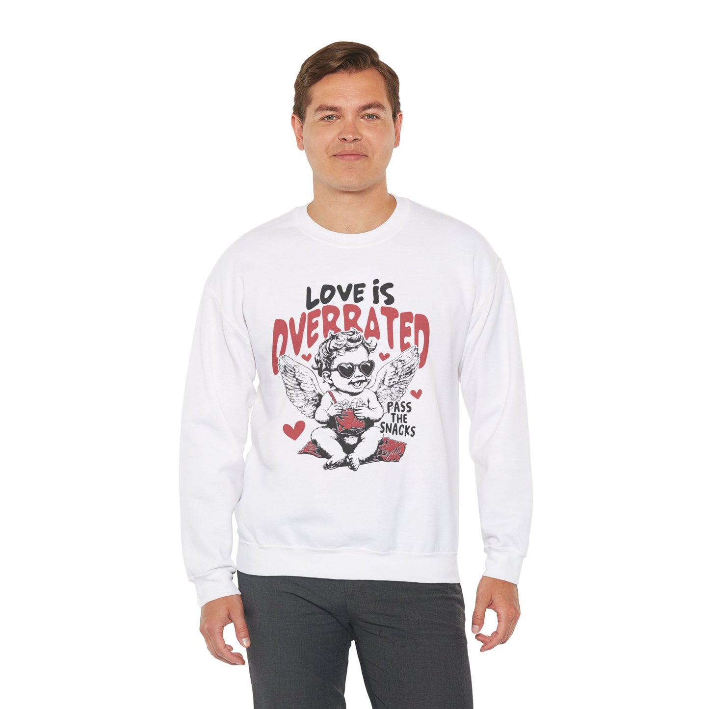Love is Overrated, Pass the Snacks Graphic Crewneck Sweatshirt