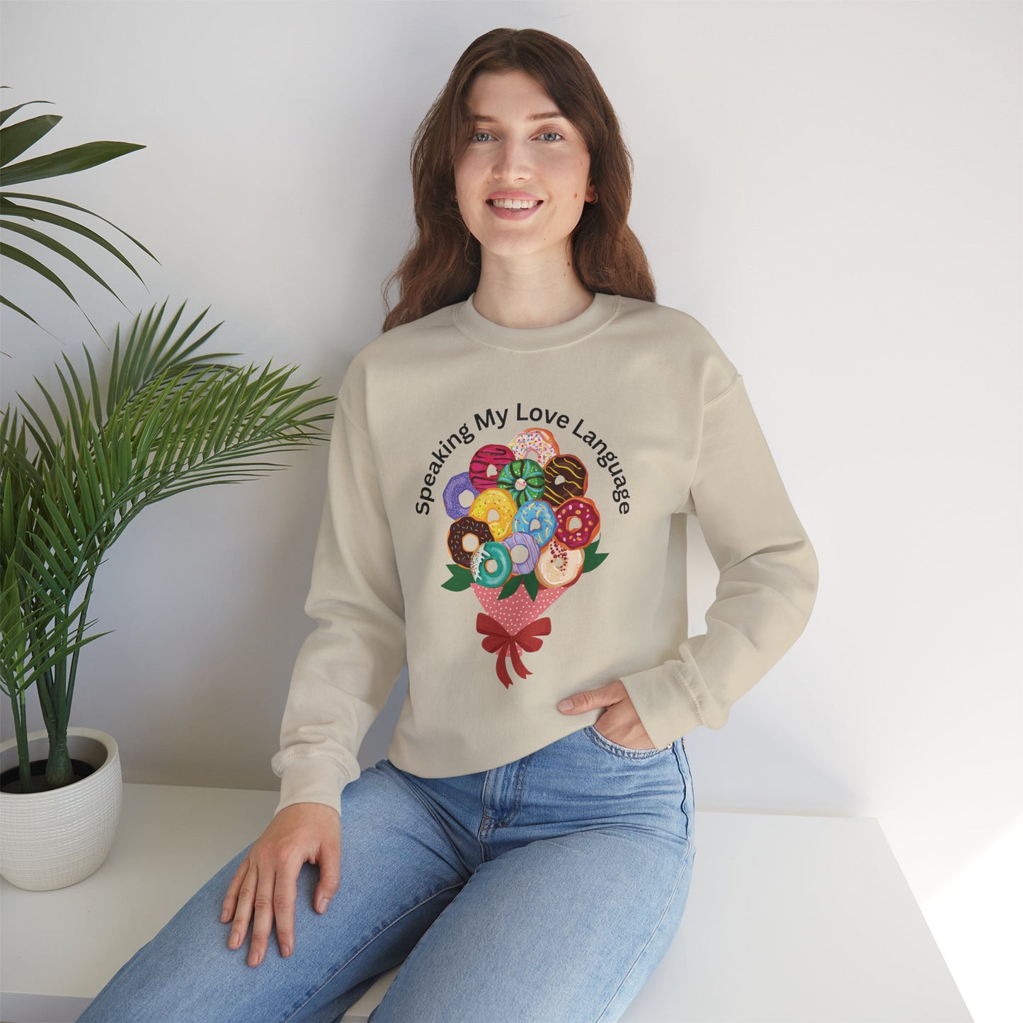 Speaking my Love Language Donut Bouquet Graphic Crewneck Sweatshirt