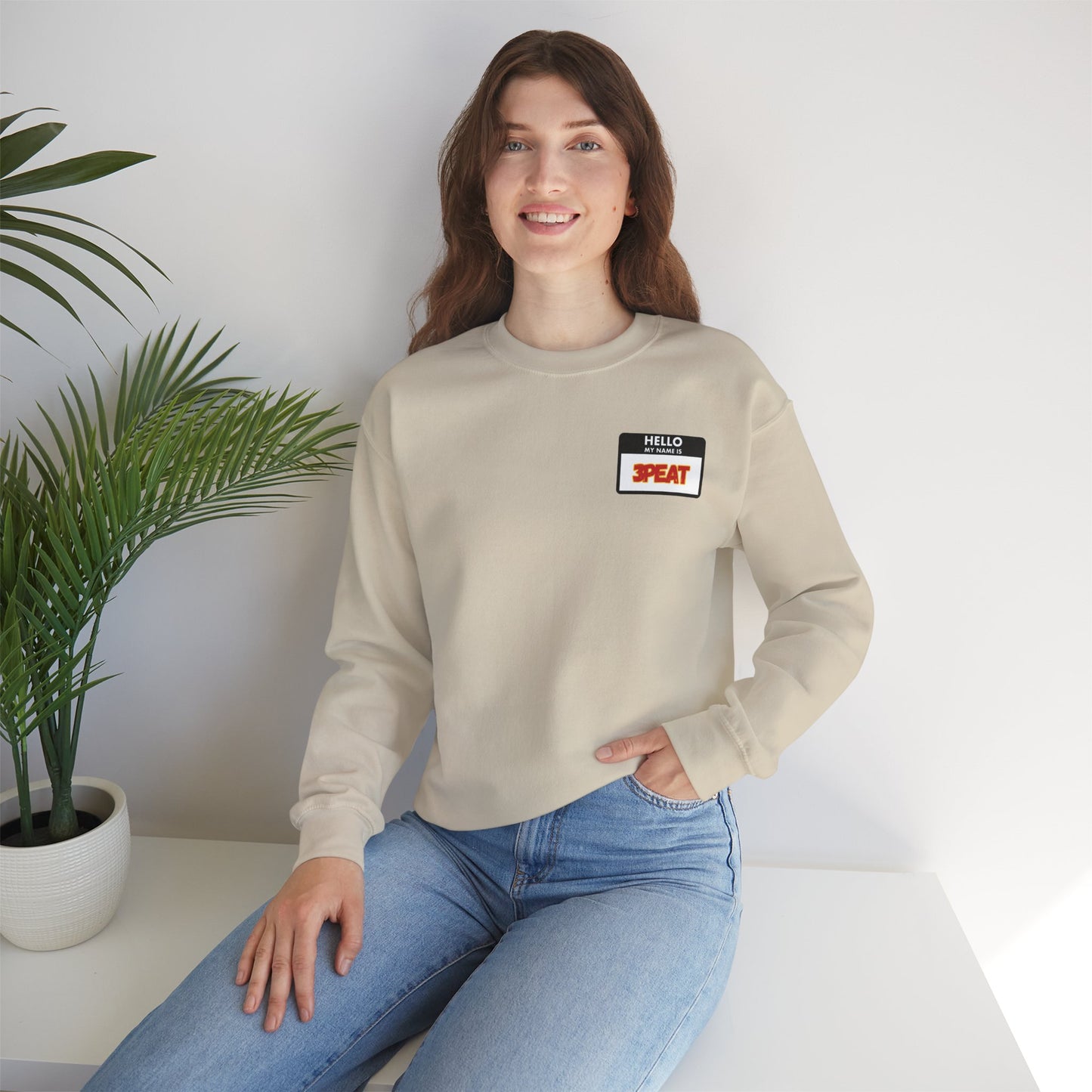 Hello My Name Is Repeat Graphic Crewneck Sweatshirt