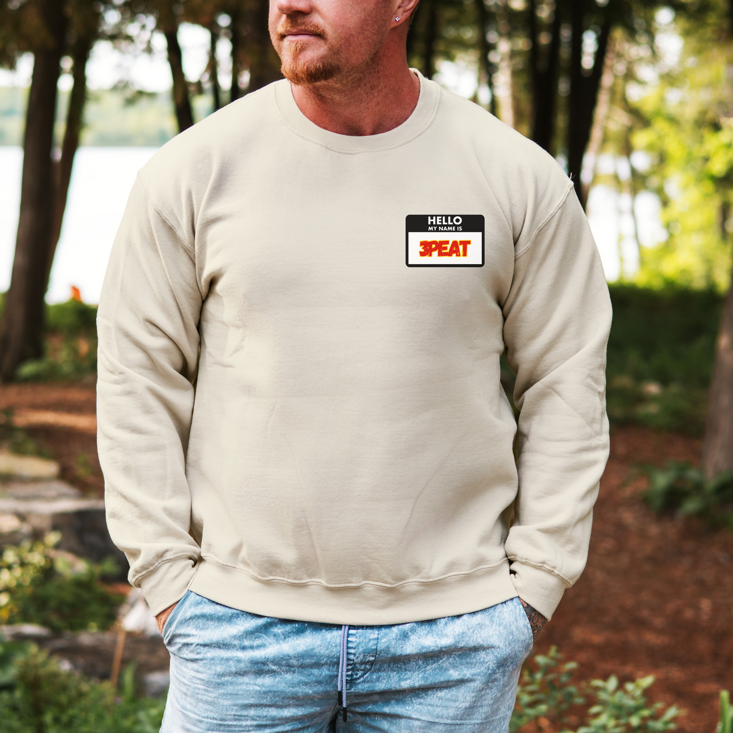 Hello My Name Is Repeat Graphic Crewneck Sweatshirt