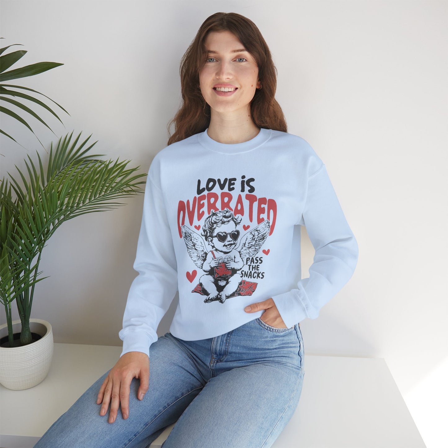 Love is Overrated, Pass the Snacks Graphic Crewneck Sweatshirt