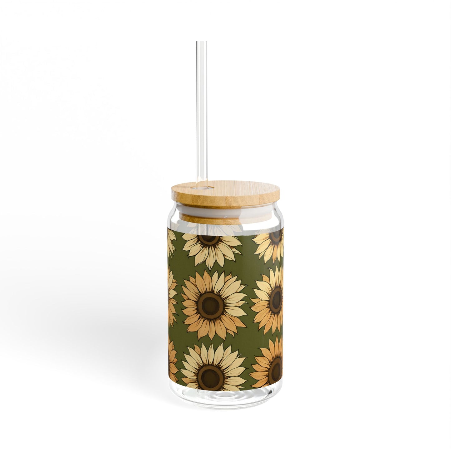 Sipper Glass Sunflower Design 16oz