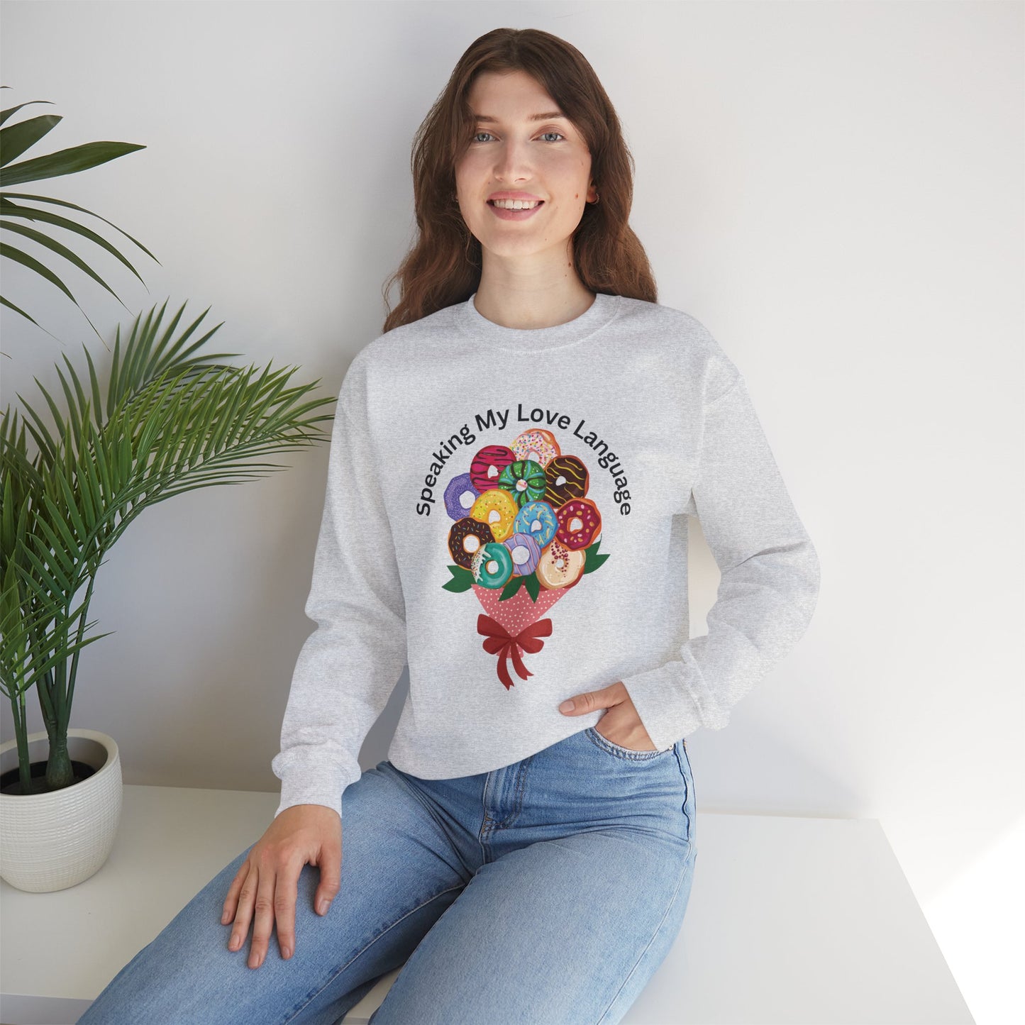 Speaking my Love Language Donut Bouquet Graphic Crewneck Sweatshirt