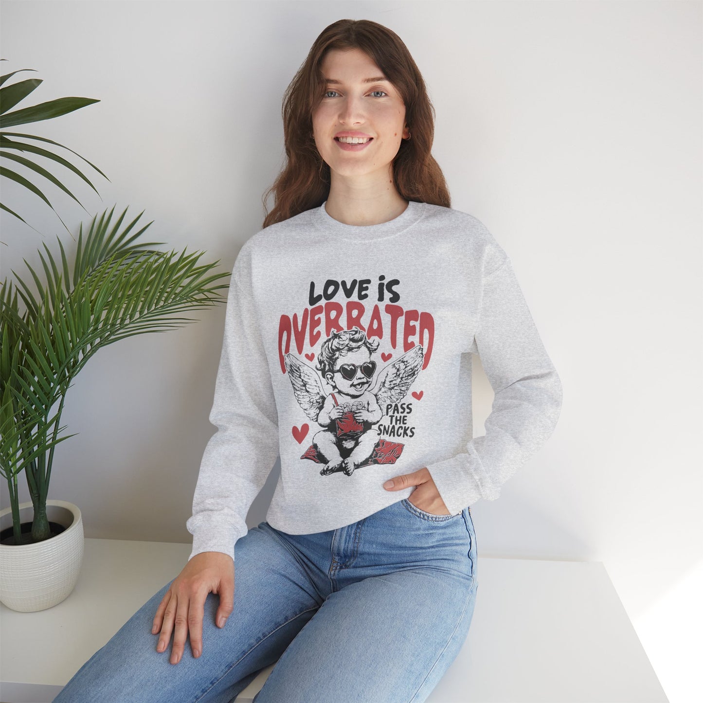 Love is Overrated, Pass the Snacks Graphic Crewneck Sweatshirt