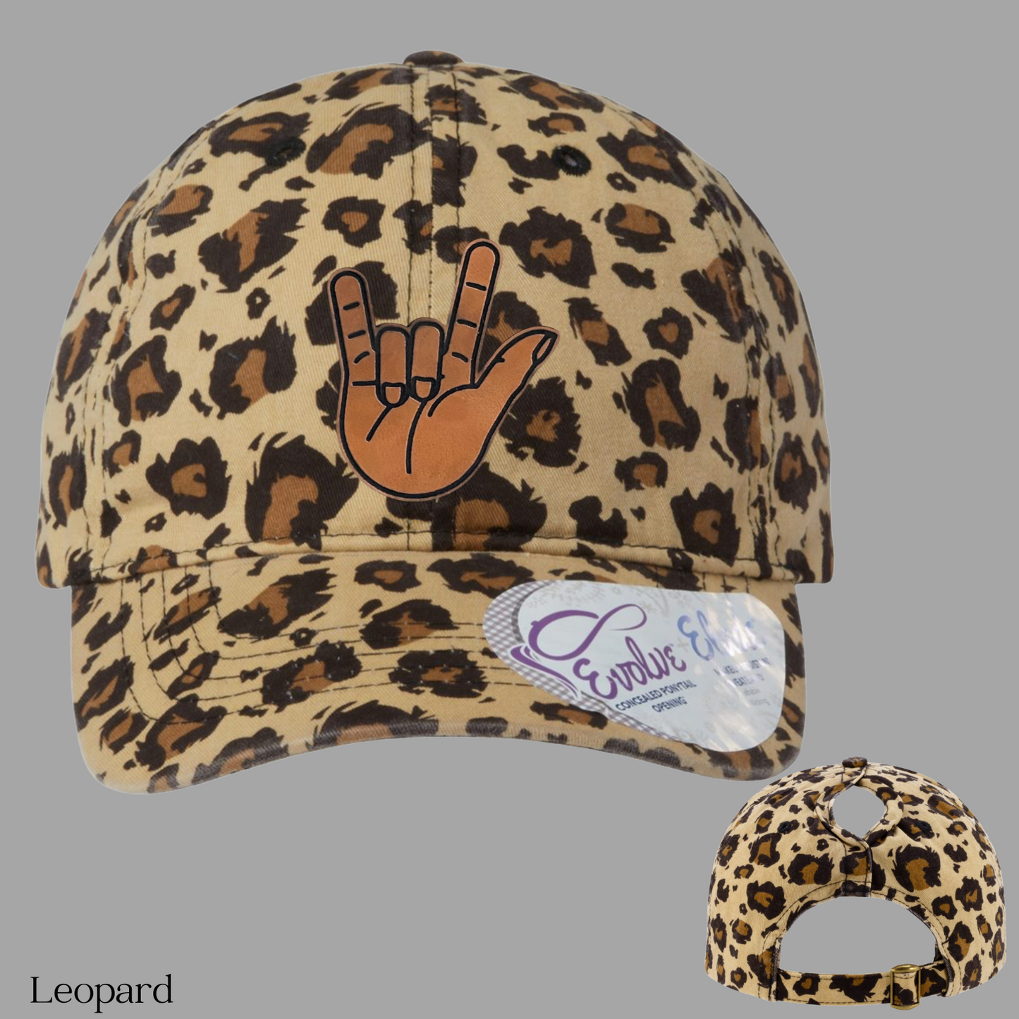 I Love You Symbol Patch on an Unstructured Ponytail Hat.