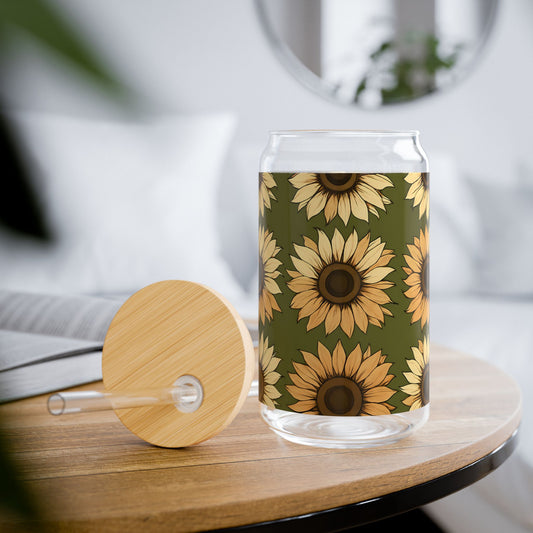 Sipper Glass Sunflower Design 16oz