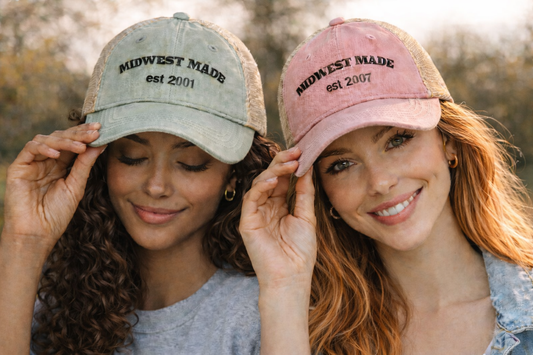 MIDWEST MADE with Personalized est DATE Embroidery Women's Washed Mesh-Back Cap